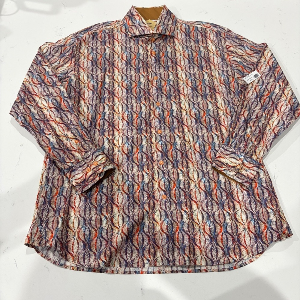 Steven Land Mens XL Trim Fit Abstract Snakeskin Print Button Down Shirt NWT